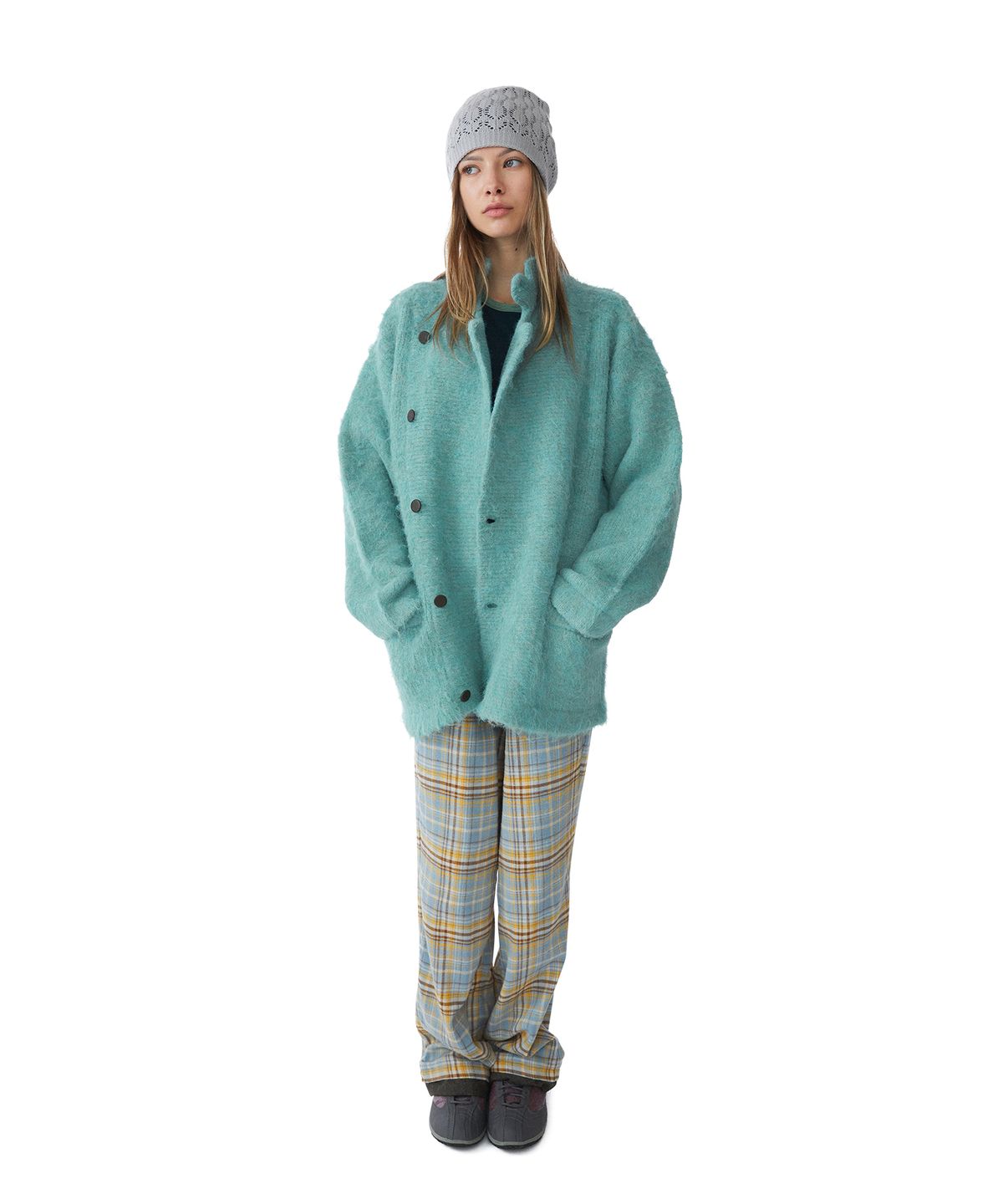 썬러브투어(SUNLOVETOUR) Shaggy Double Knit Cardigan Heather Green