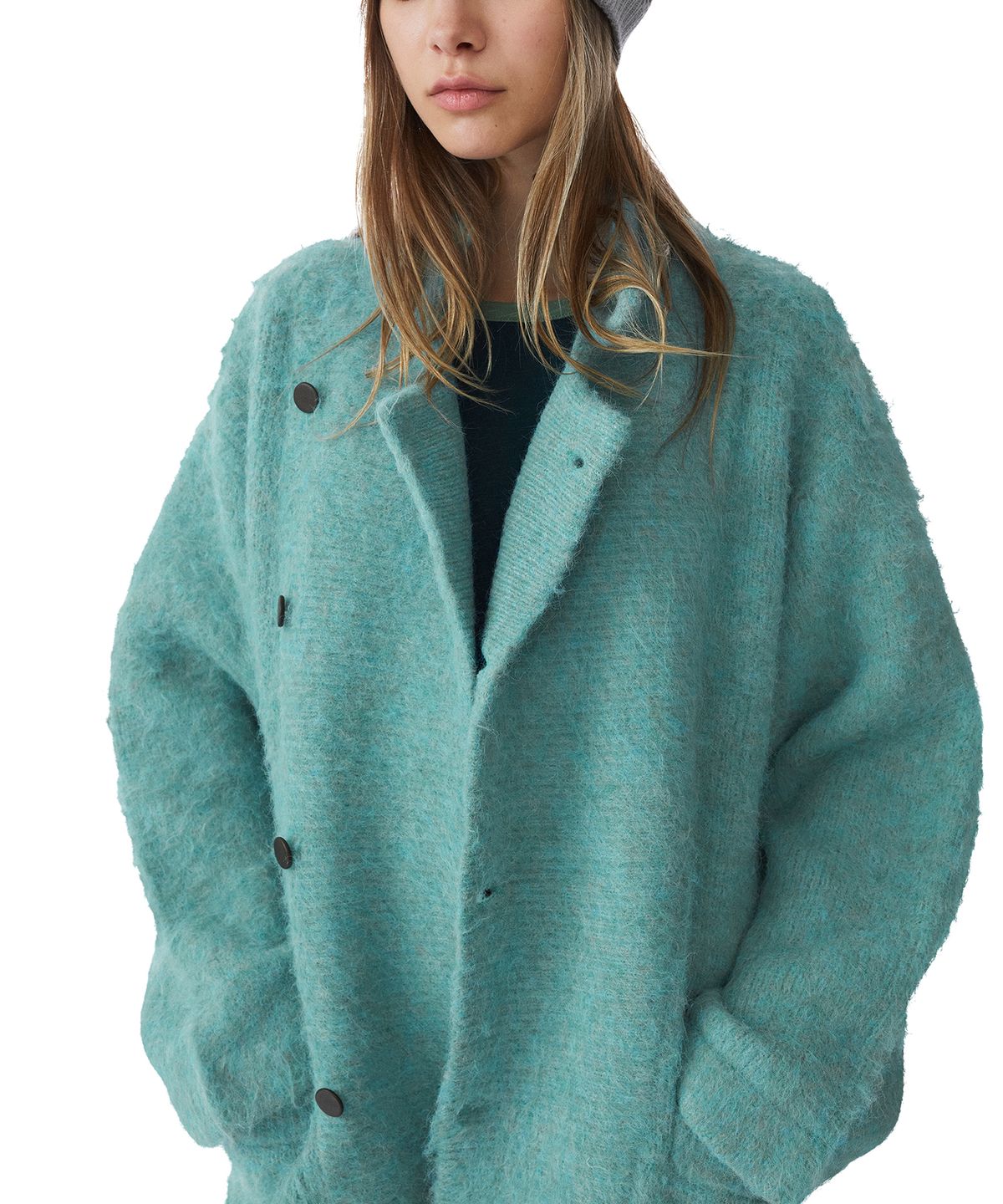 썬러브투어(SUNLOVETOUR) Shaggy Double Knit Cardigan Heather Green