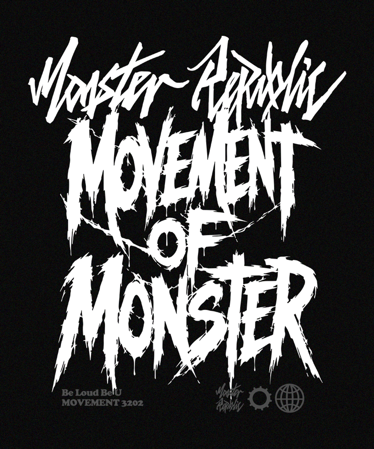 몬스터리퍼블릭(MONSTER REPUBLIC) 로그 무브먼트 화이트 맨투맨 블랙_3202