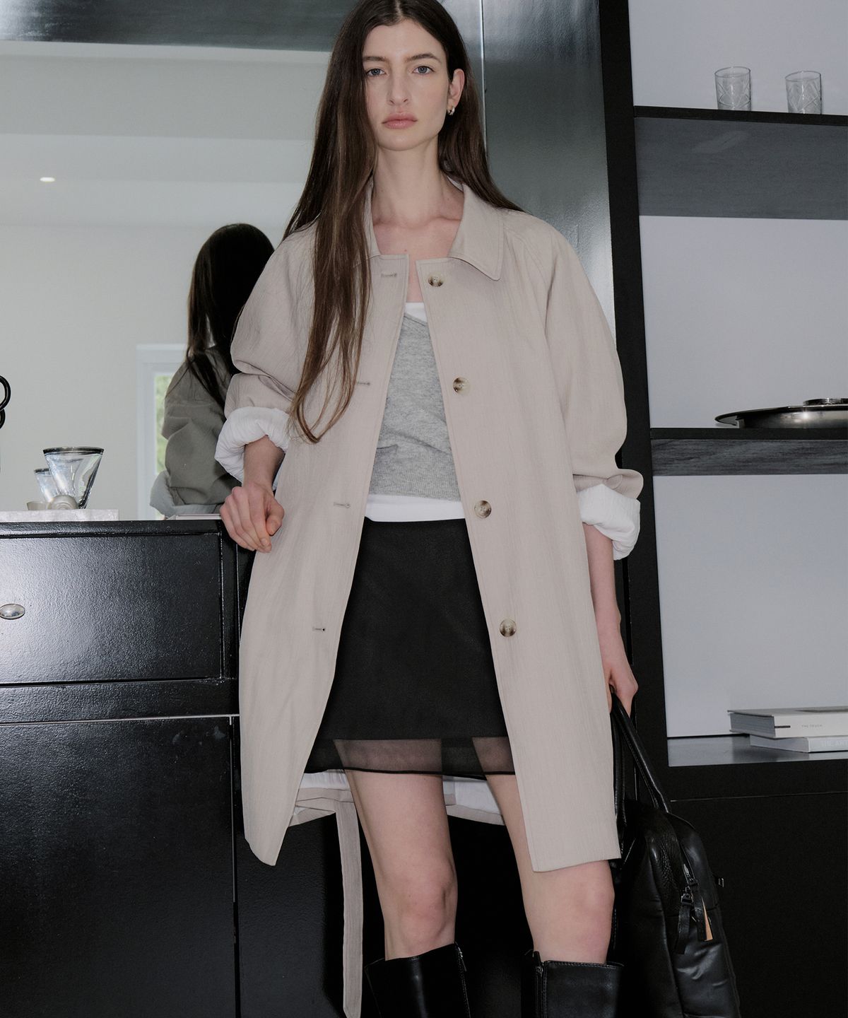 아워코모스(OURCOMOS) sheer layered mini skirt pants (black) orc 6087
