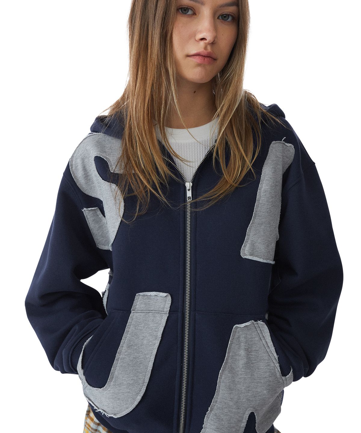 썬러브투어(SUNLOVETOUR) Capital Brushed Zip Up Hoodie Navy/Grey