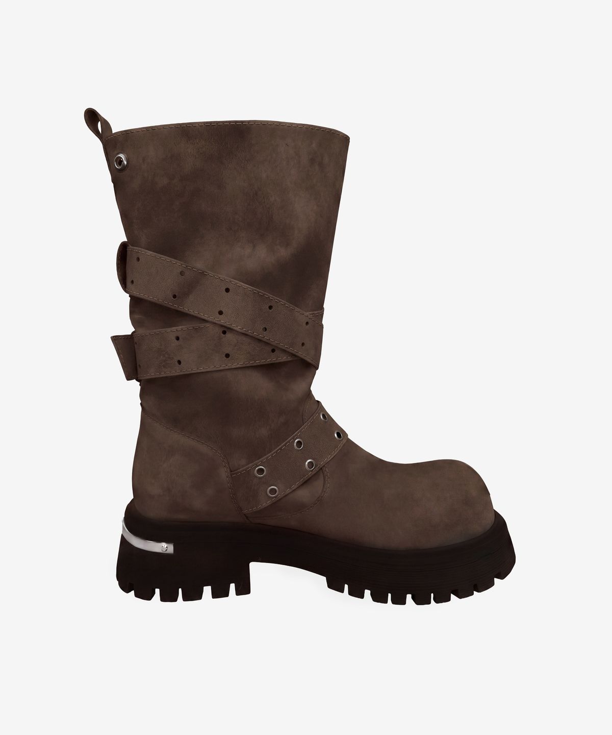블랙 퍼플(BLACK PURPLE) 러스크  숏 스트랩 슬라우치드 부츠_브라운 Rusk Short Strap Slouched Boots_Brown