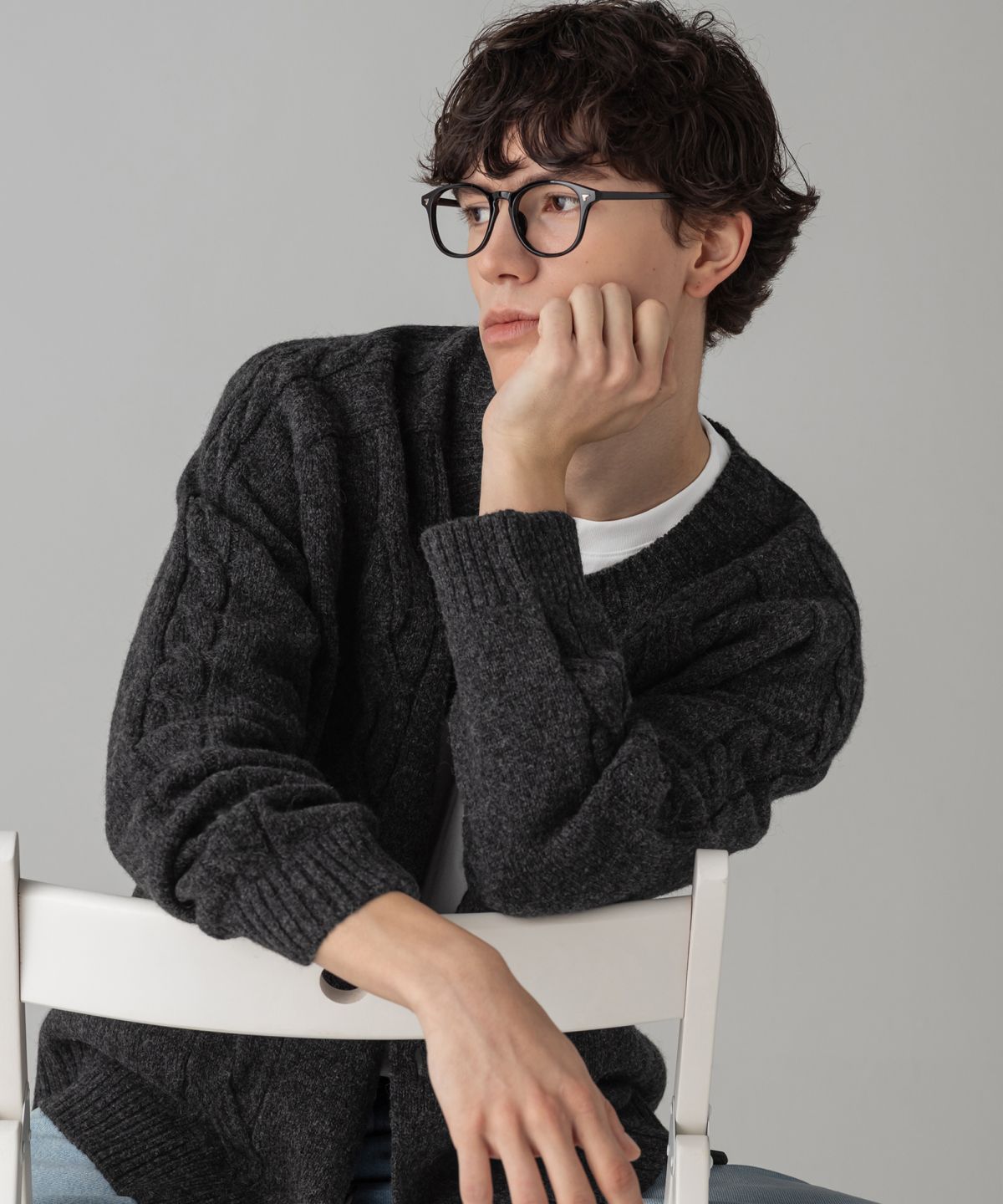 라코스테(LACOSTE) 남성 헤어리 케이블 크루넥 가디건 AH101M-56N EL6