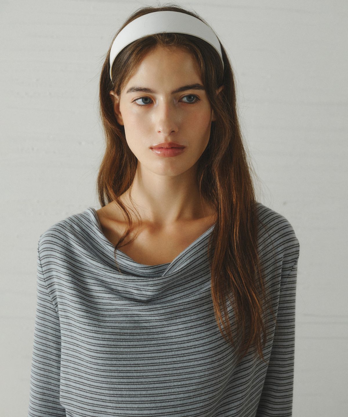르니나(LENINA) GRACE draped stripe t-shirt_MINT STRIPE