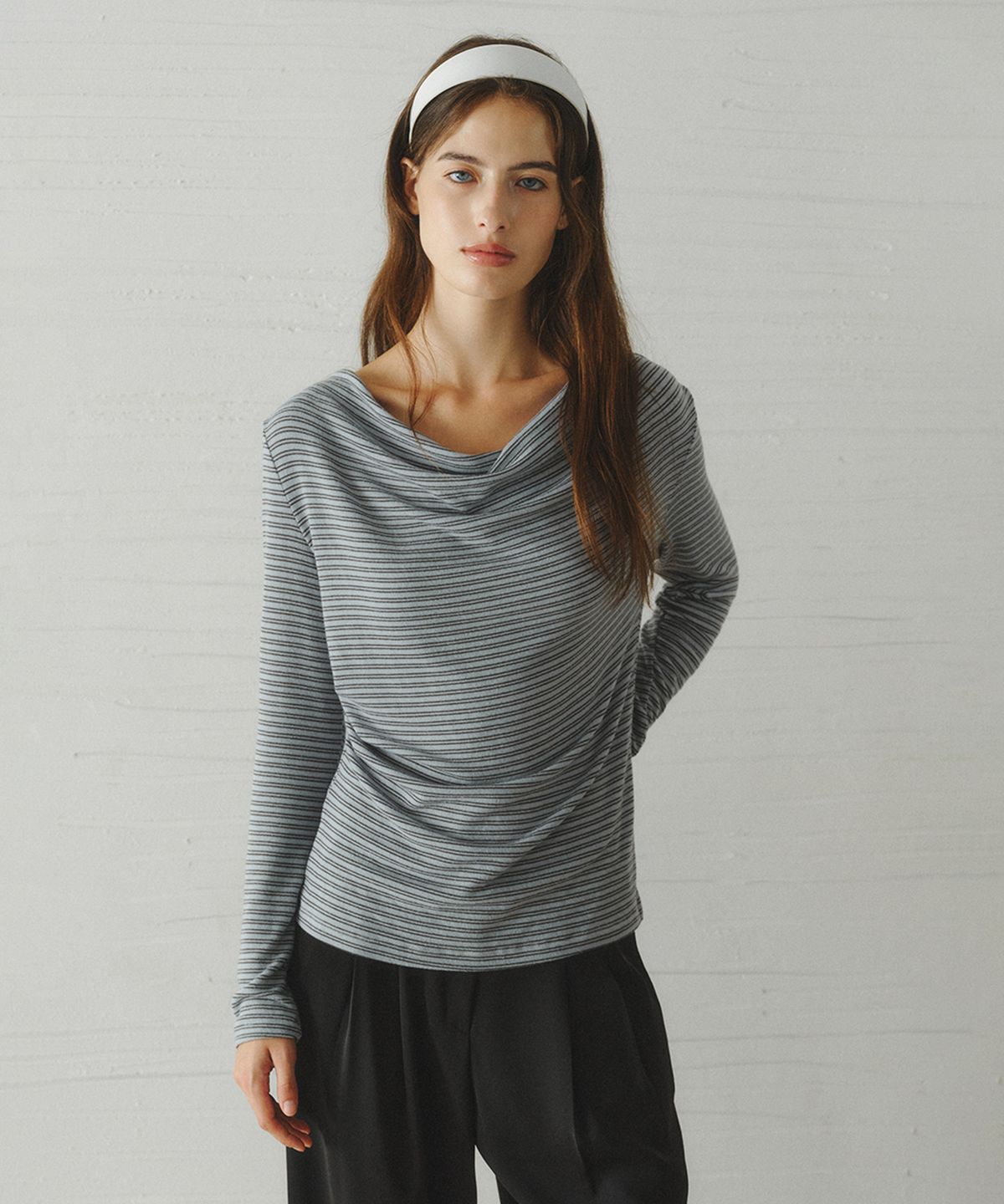 르니나(LENINA) GRACE draped stripe t-shirt_MINT STRIPE