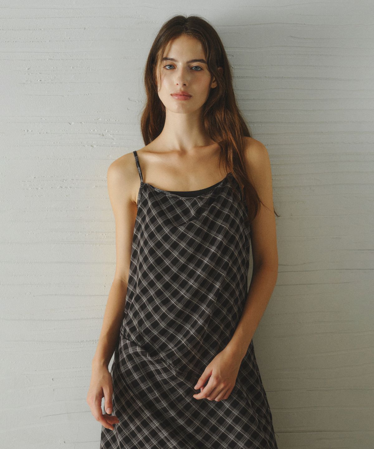 르니나(LENINA) RAY layered check dress_BLACK