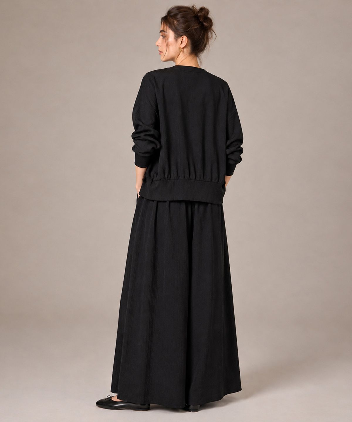 바스카라(VASCARA) [SET] Round-neck Cardigan + Banding Maxi Wide Pants Set-up