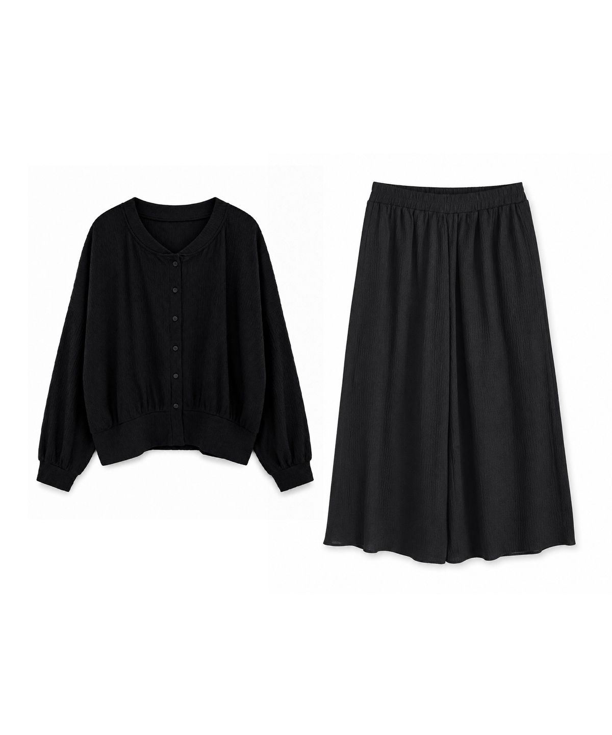 바스카라(VASCARA) [SET] Round-neck Cardigan + Banding Maxi Wide Pants Set-up