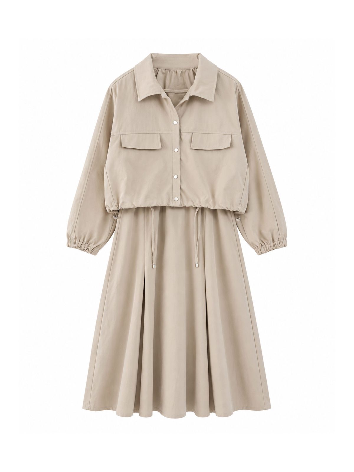 바스카라(VASCARA) [SET] Pocket Crop Shirring Jacket + String Pleated Sleeveless Dress Set-up (2colors)