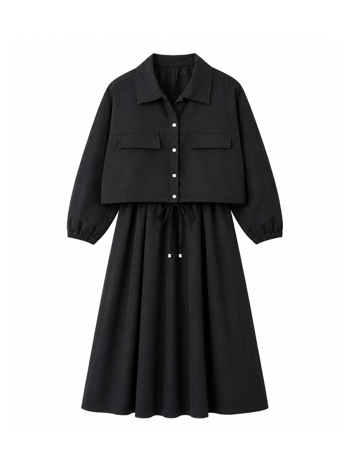 바스카라(VASCARA) [SET] Pocket Crop Shirring Jacket + String Pleated Sleeveless Dress Set-up (2colors)