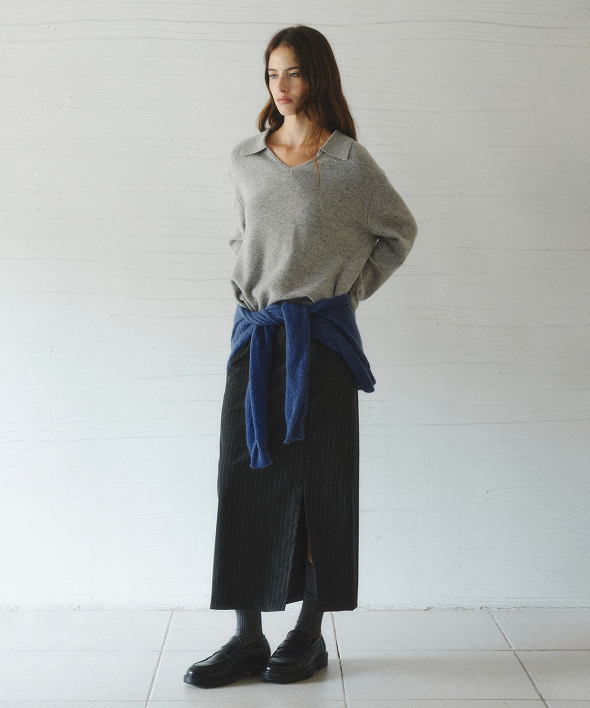 르니나(LENINA) TREE stripe H-line skirt_CHARCOAL