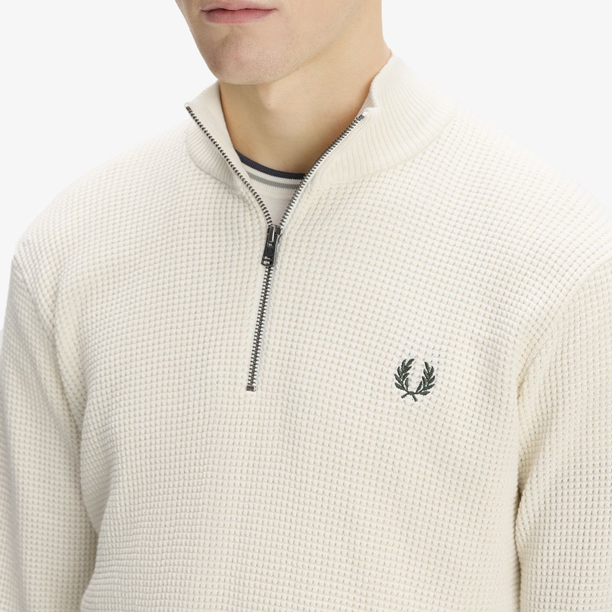 프레드페리(FRED PERRY) [Sharp] 와플 스티치 하프집 니트 - 에크루 AFPM2G38557-170