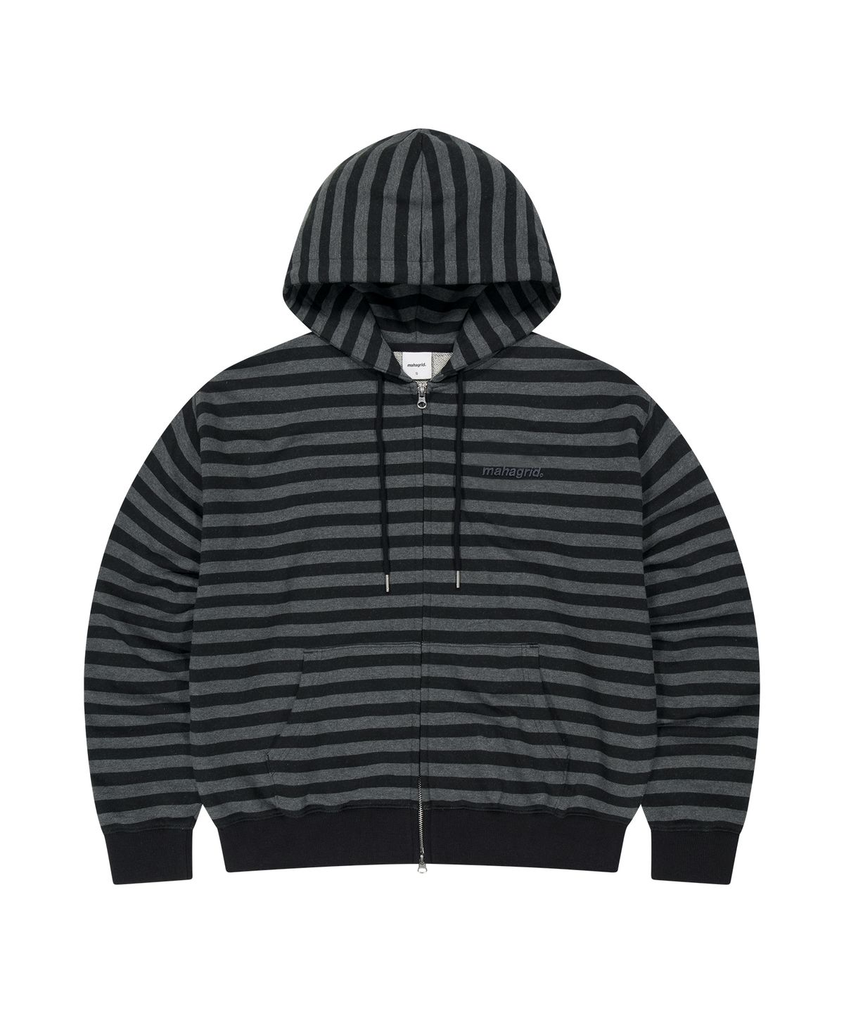 마하그리드(MAHAGRID) STRIPE BASIC LOGO ZIP-UP HOODIE[BLACK]
