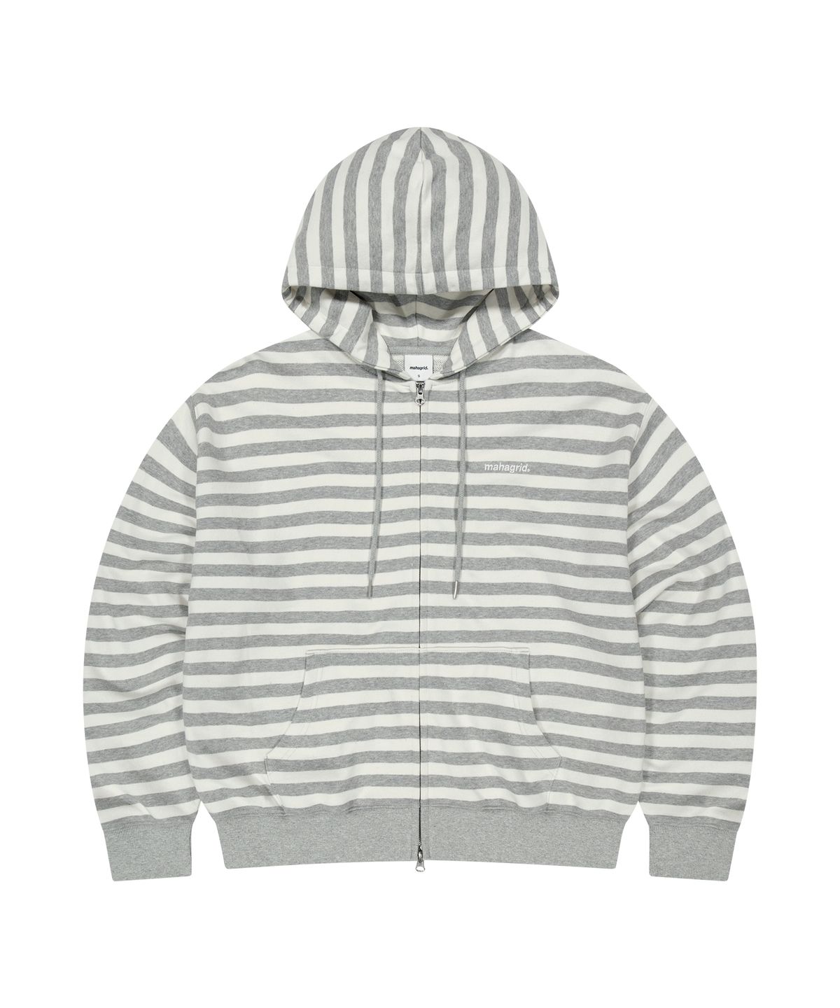 마하그리드(MAHAGRID) STRIPE BASIC LOGO ZIP-UP HOODIE[GREY]