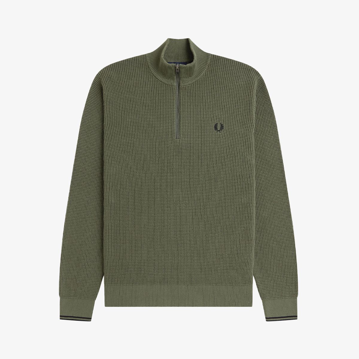 프레드페리(FRED PERRY) [Sharp] 와플 스티치 하프집 니트 - 로렐리스그린 AFPM2G38557-X21