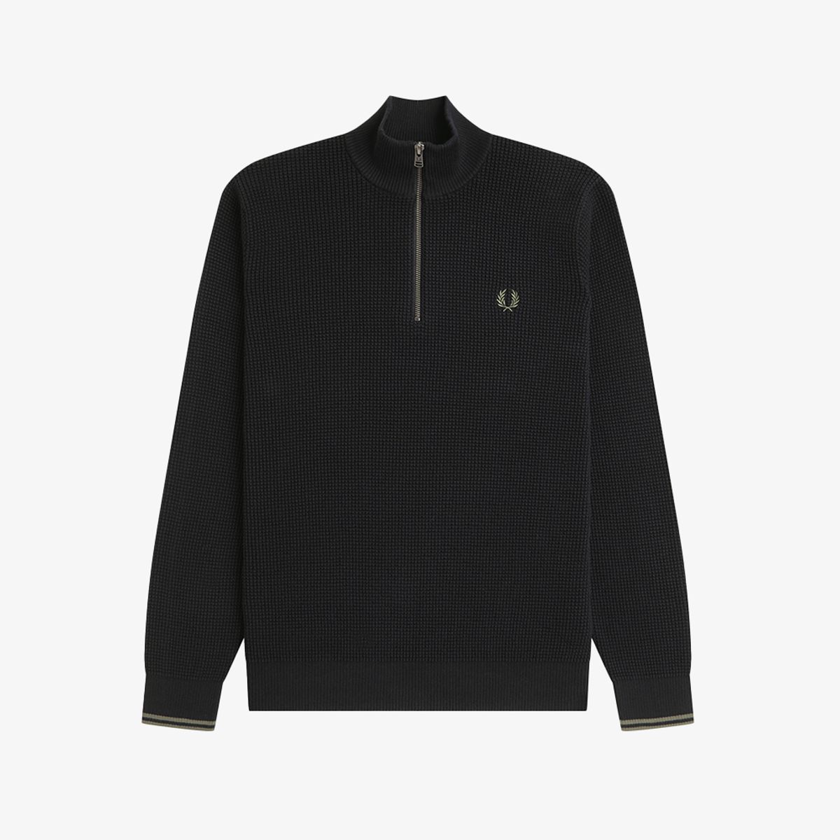 프레드페리(FRED PERRY) [Sharp] 와플 스티치 하프집 니트 - 블랙 AFPM2G38557-198