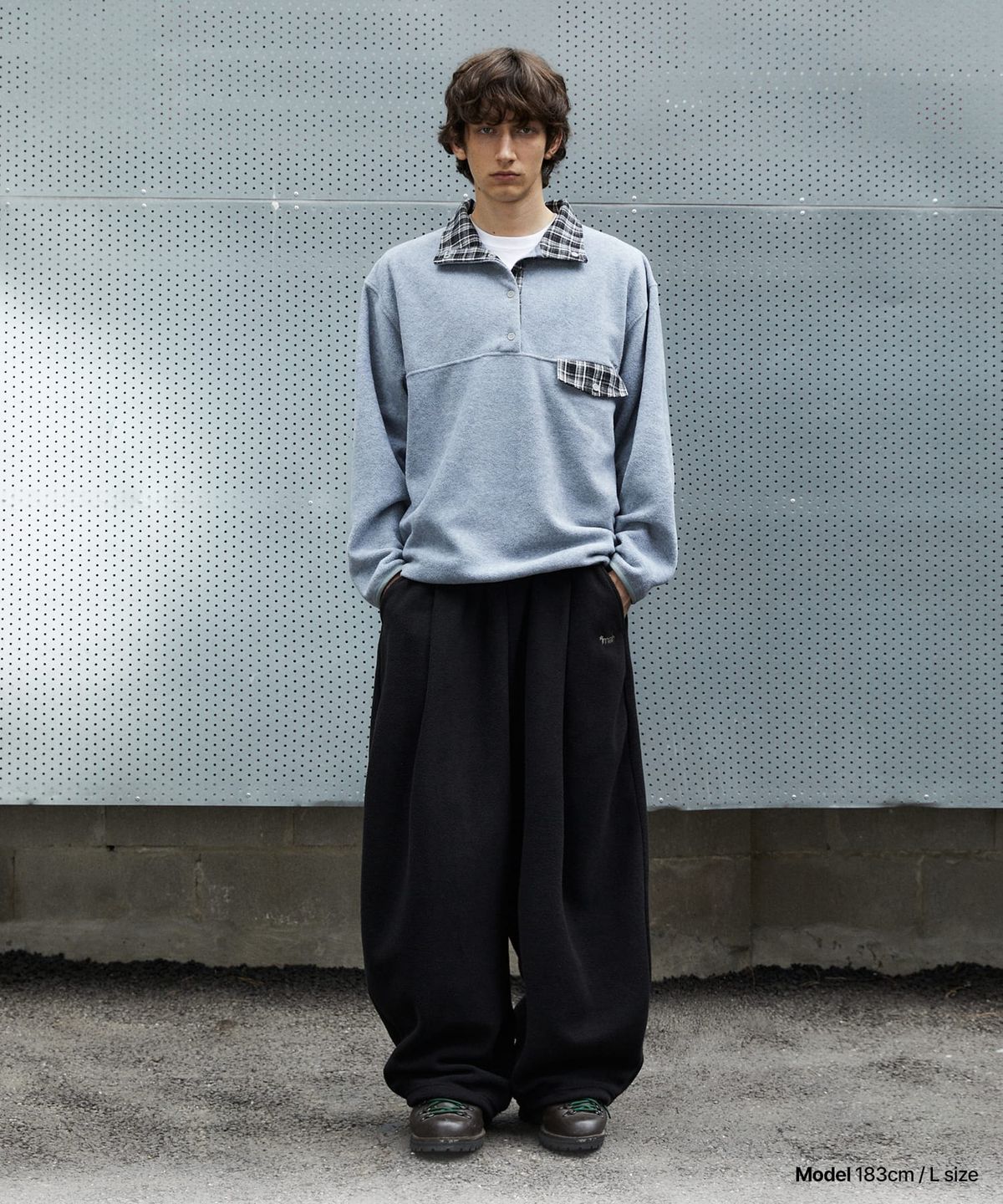 마하그리드(MAHAGRID) CHECK FLEECE ANORAK[GREY]