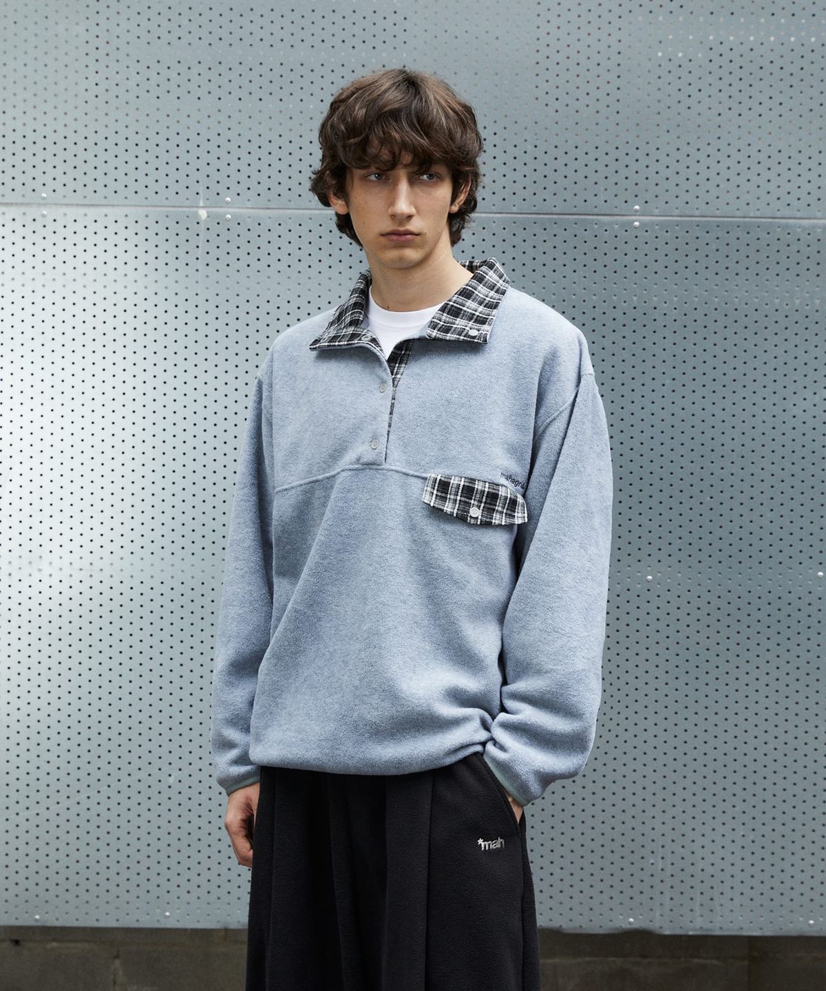 마하그리드(MAHAGRID) CHECK FLEECE ANORAK[GREY]