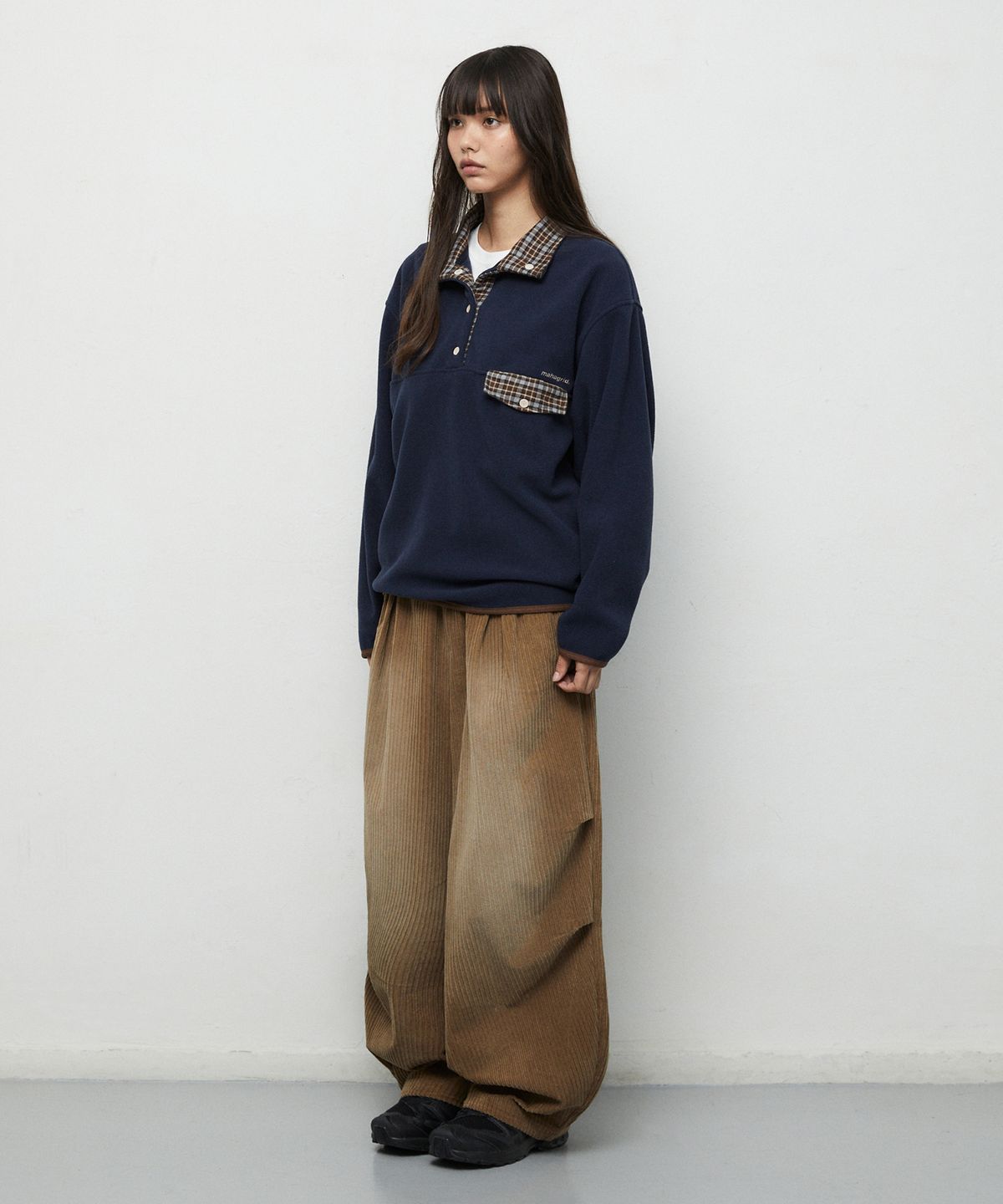 마하그리드(MAHAGRID) CHECK FLEECE ANORAK[NAVY]