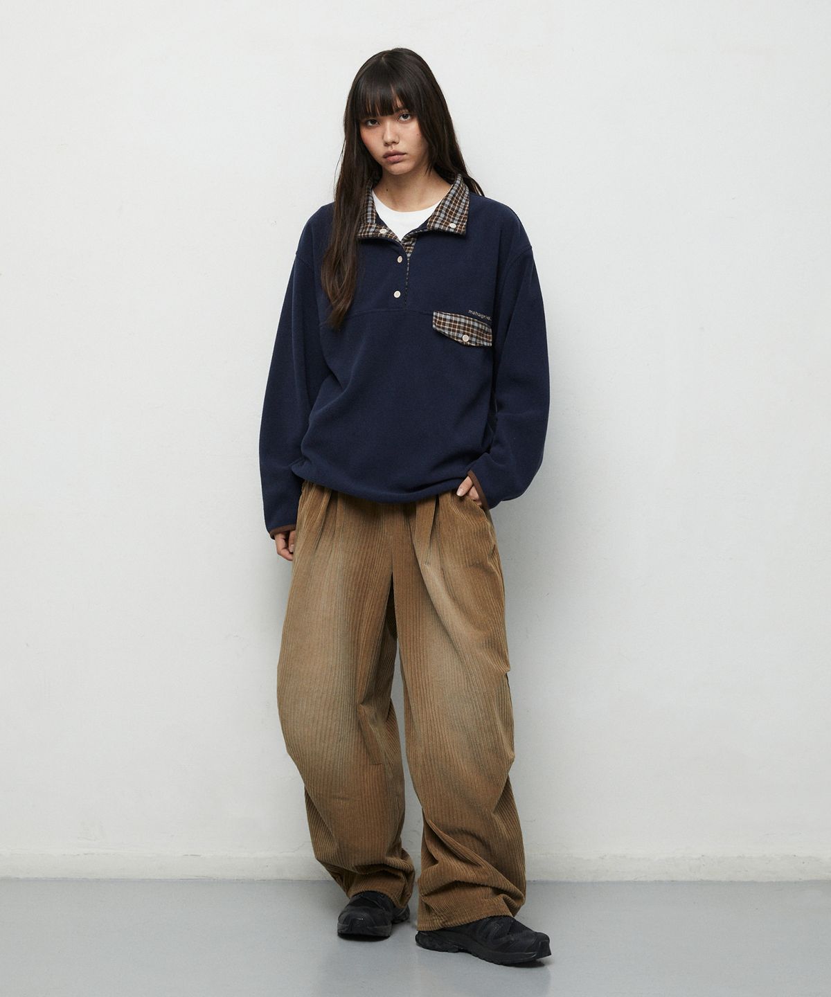마하그리드(MAHAGRID) CHECK FLEECE ANORAK[NAVY]