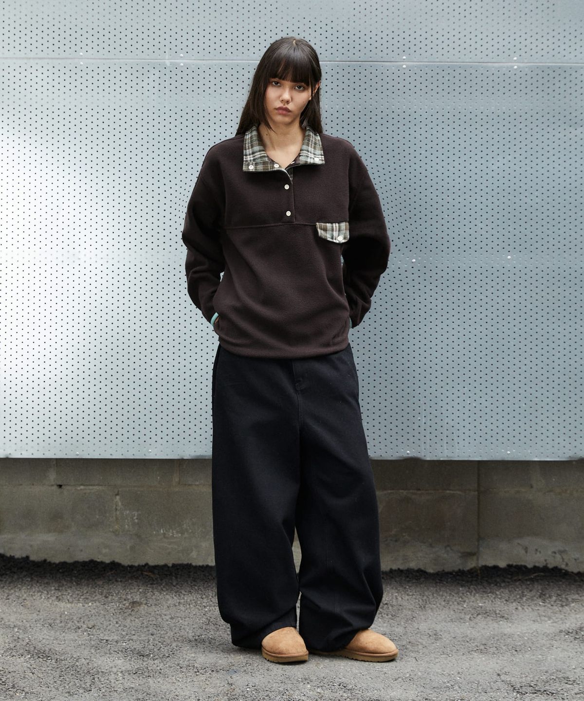 마하그리드(MAHAGRID) CHECK FLEECE ANORAK[BROWN]