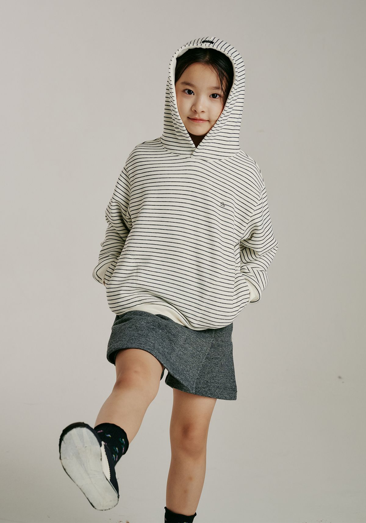 빈(BEEN) BA57TS02IV 아이보리 스트라이프 후드 티셔츠