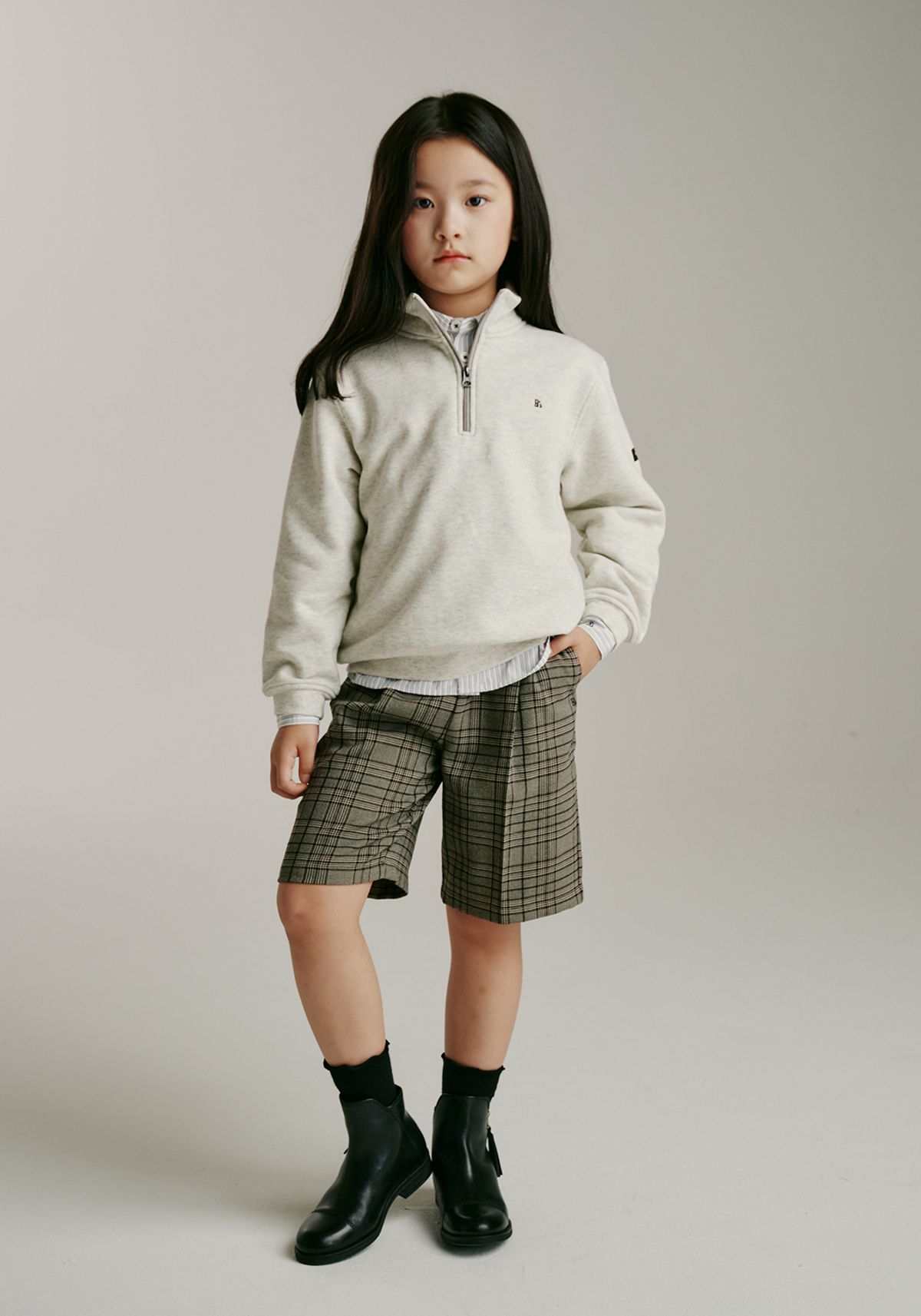 빈(BEEN) BA57TS03IV 아이보리 멜란지 퍼넬넥 오픈 티셔츠