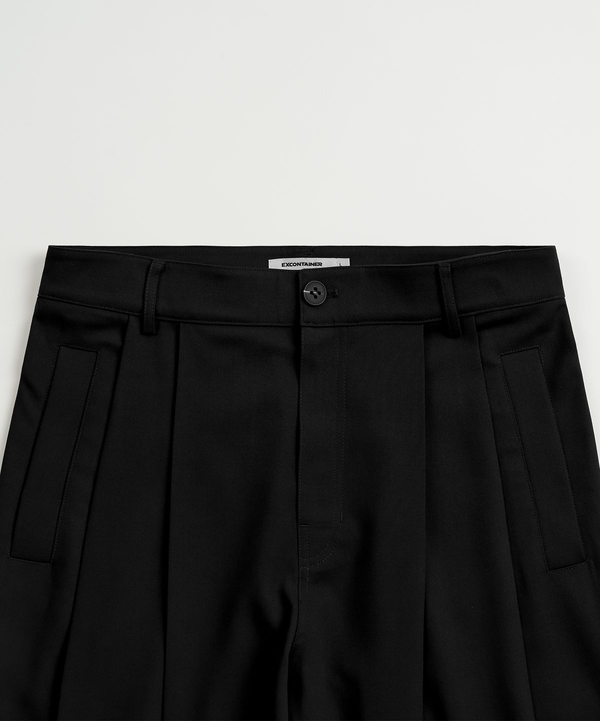 엑스컨테이너(EXCONTAINER) 투턱 롱 와이드 슬랙스 (BLACK)