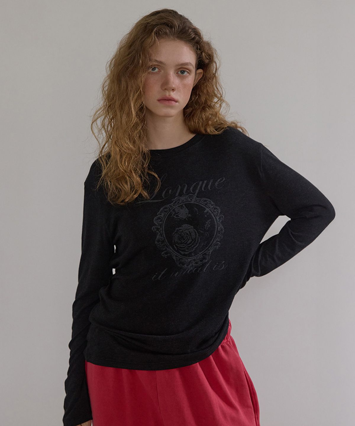 론크(LONQUE) VINTAGE ROSE LONG SLEEVE T-SHIRT (CHARCOAL)
