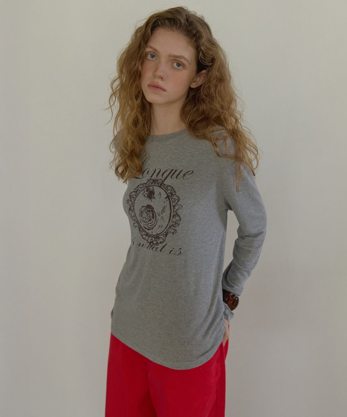 론크(LONQUE) VINTAGE ROSE LONG SLEEVE T-SHIRT (MELANGE)