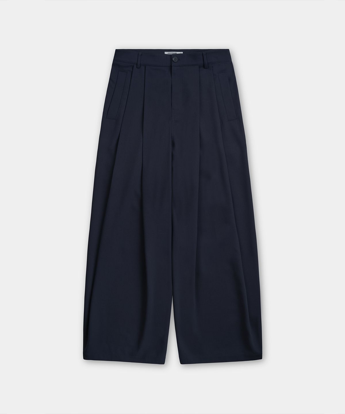 엑스컨테이너(EXCONTAINER) 투턱 롱 와이드 슬랙스 (NAVY)