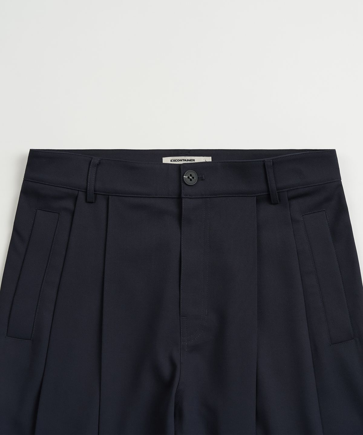 엑스컨테이너(EXCONTAINER) 투턱 롱 와이드 슬랙스 (NAVY)