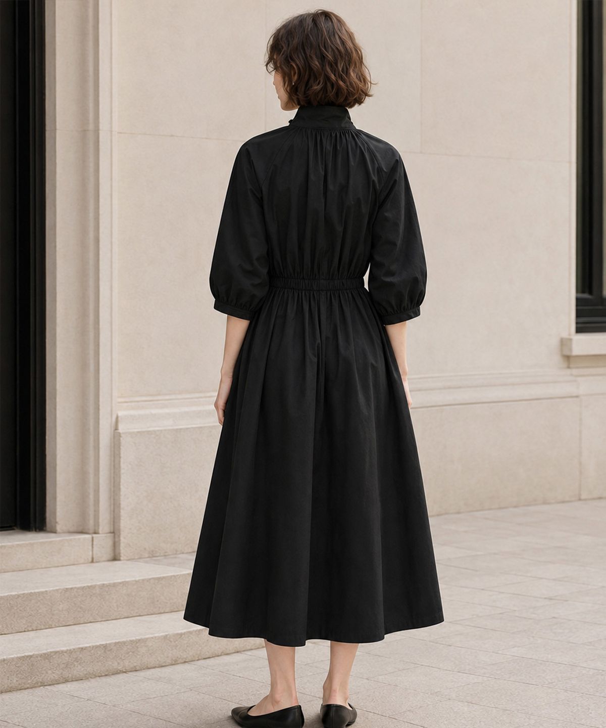 바스카라(VASCARA) High-neck Shirring A-line Flare Long Dress (2colors)