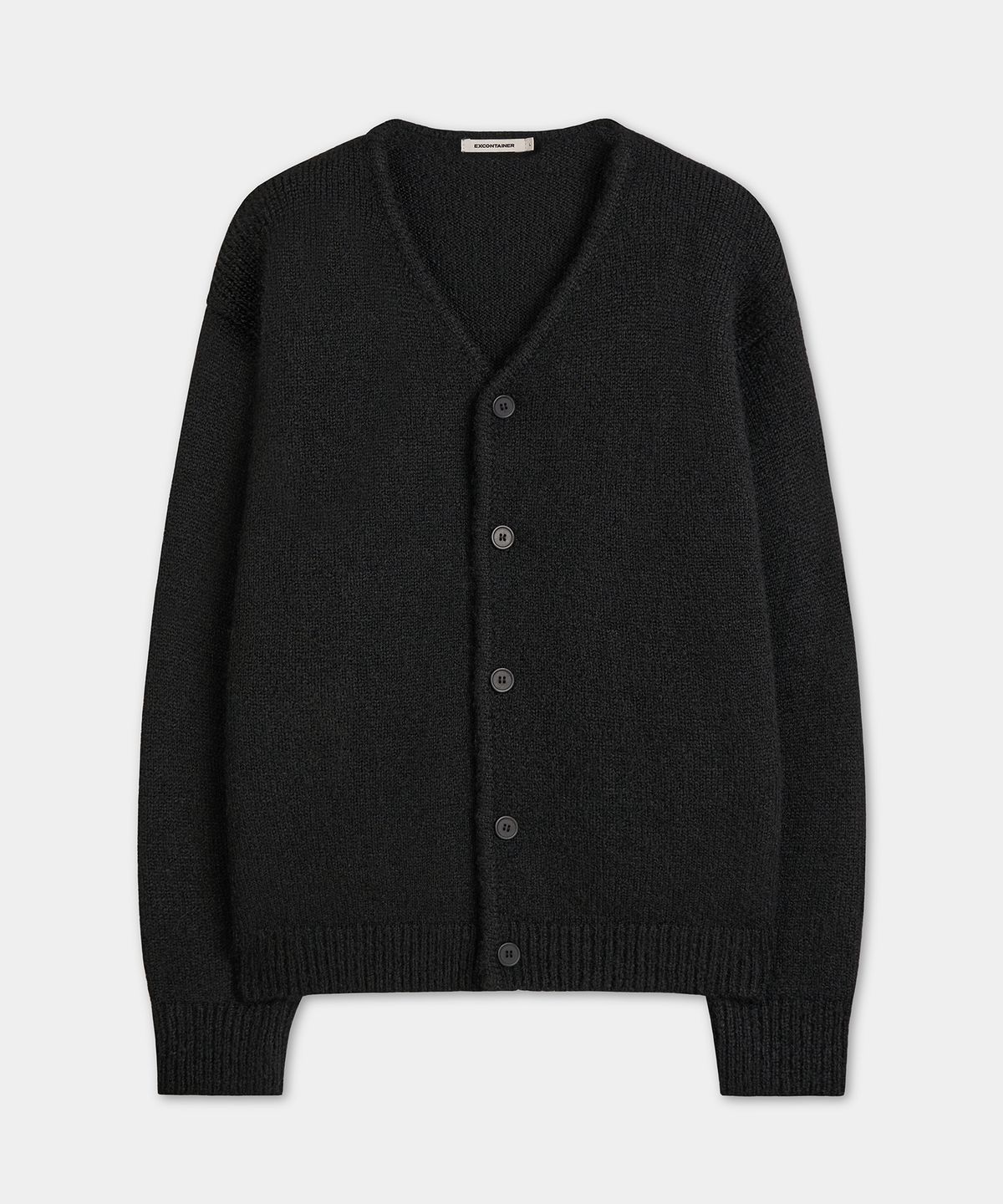 엑스컨테이너(EXCONTAINER) 헤어리 브이넥 크롭 가디건 (BLACK)