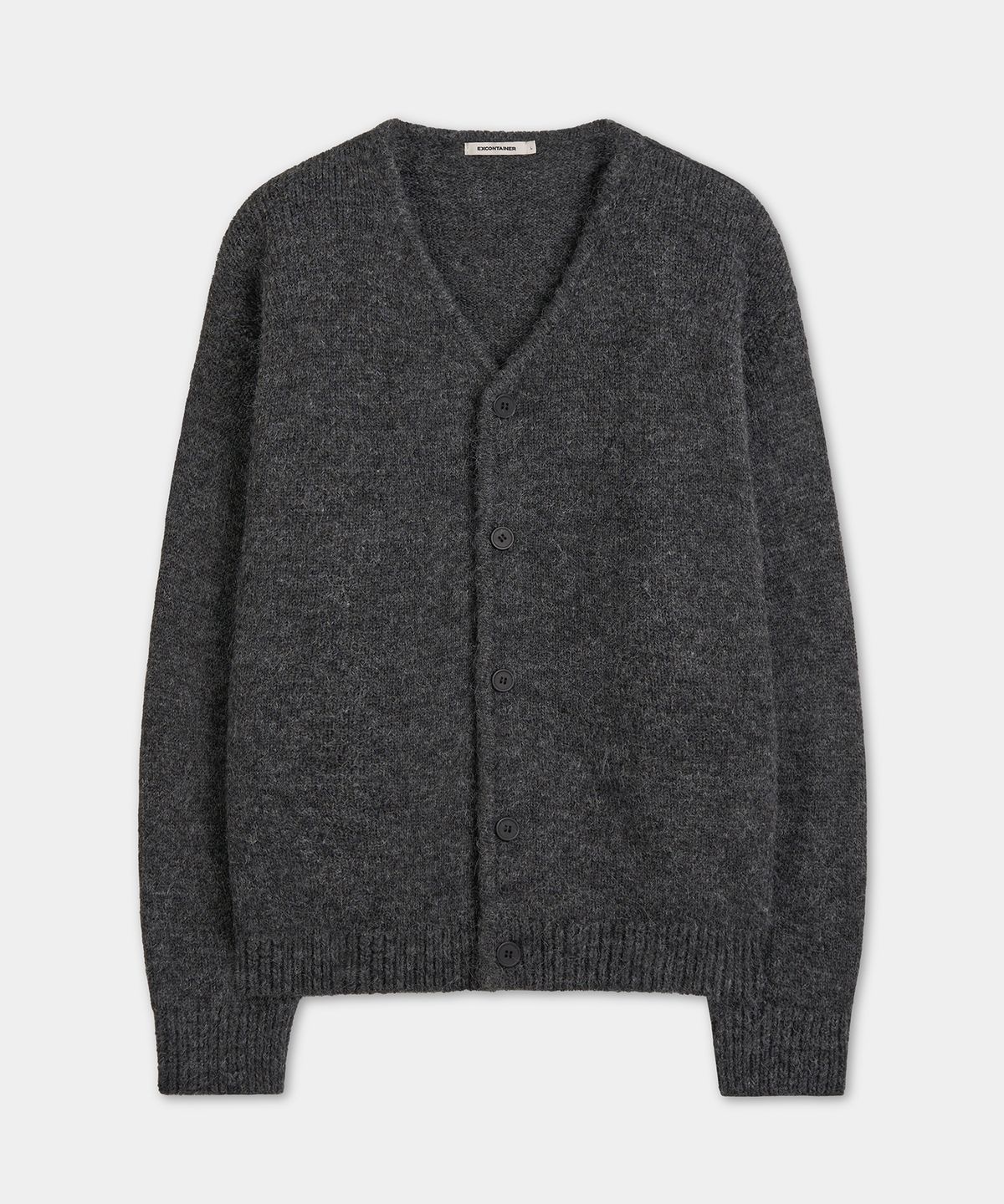 엑스컨테이너(EXCONTAINER) 헤어리 브이넥 크롭 가디건 (CHARCOAL)