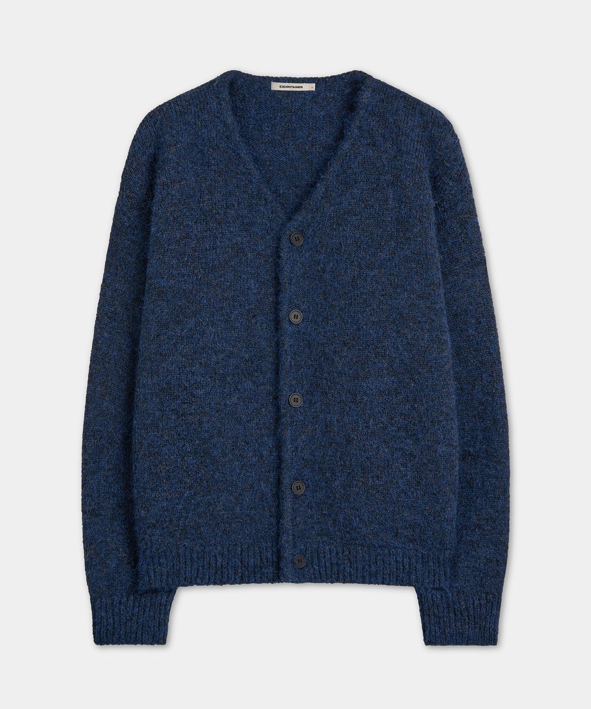 엑스컨테이너(EXCONTAINER) 헤어리 브이넥 크롭 가디건 (DARK NAVY)