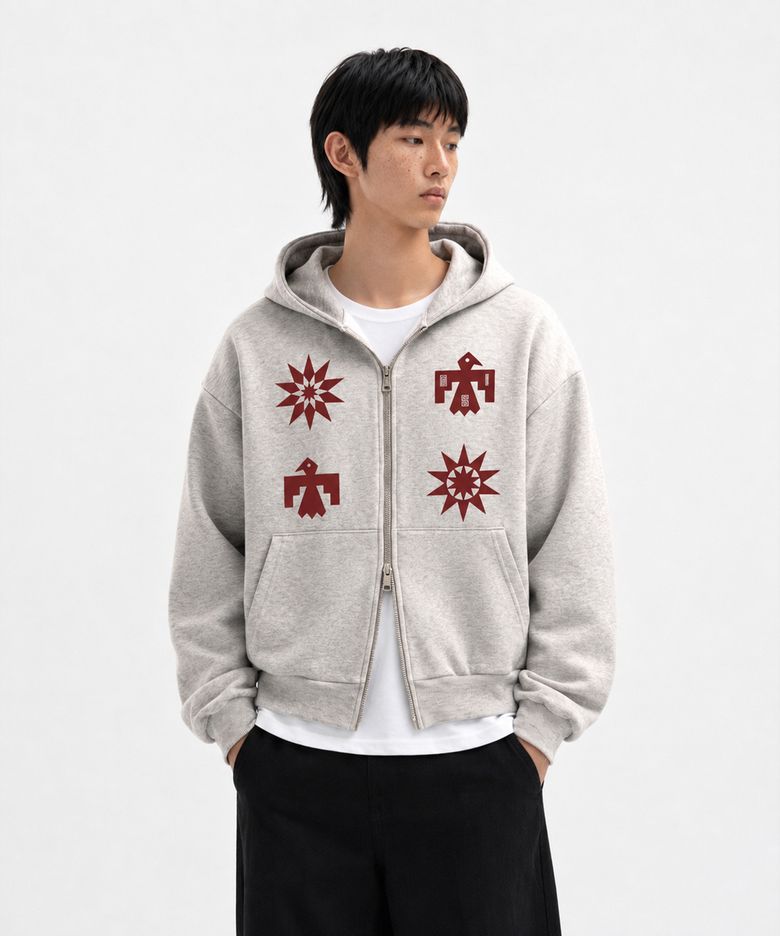 2WAY 세미 크롭 후드 집업 선버드 멜란지