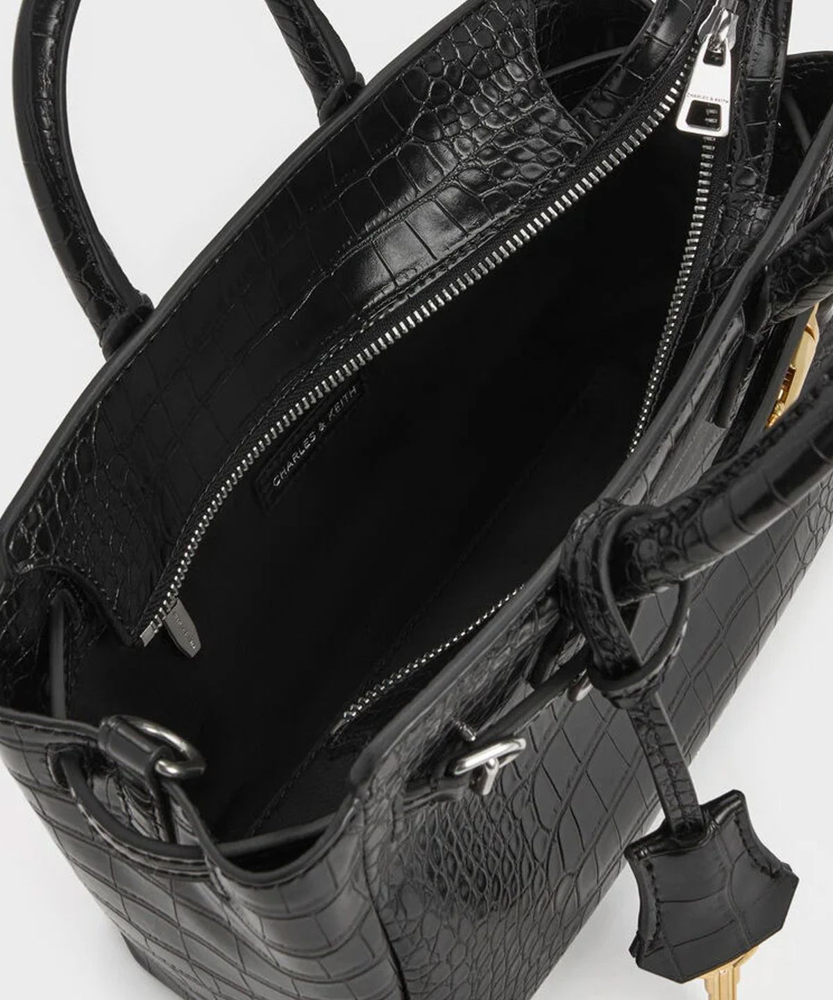찰스앤키스(CHARLES & KEITH) 미니 델피나 크로코 이펙트 벨티드 토트백 CK2-30271702-1