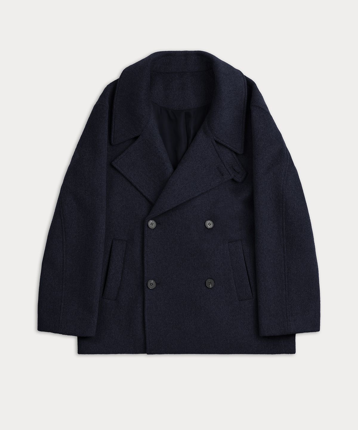 엑스컨테이너(EXCONTAINER) 더블 브레스티드 하프 코트 (NAVY)