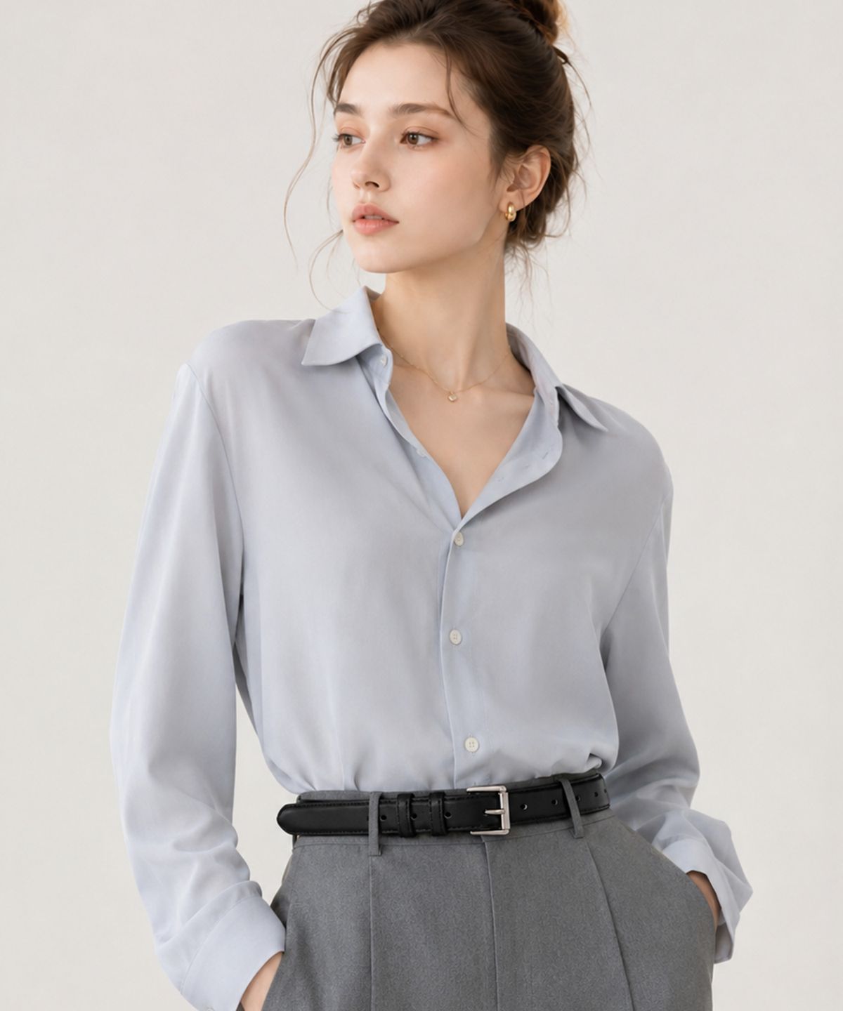 바스카라(VASCARA) Classic Slim Square Silver Buckle Leather Belt (3colors)