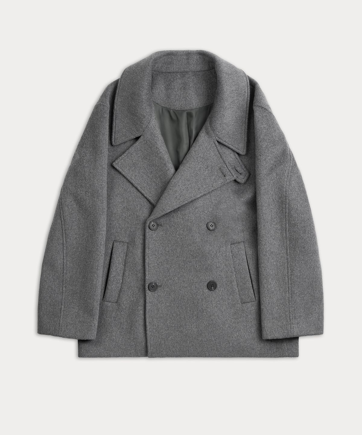 엑스컨테이너(EXCONTAINER) 더블 브레스티드 하프 코트 (GREY)