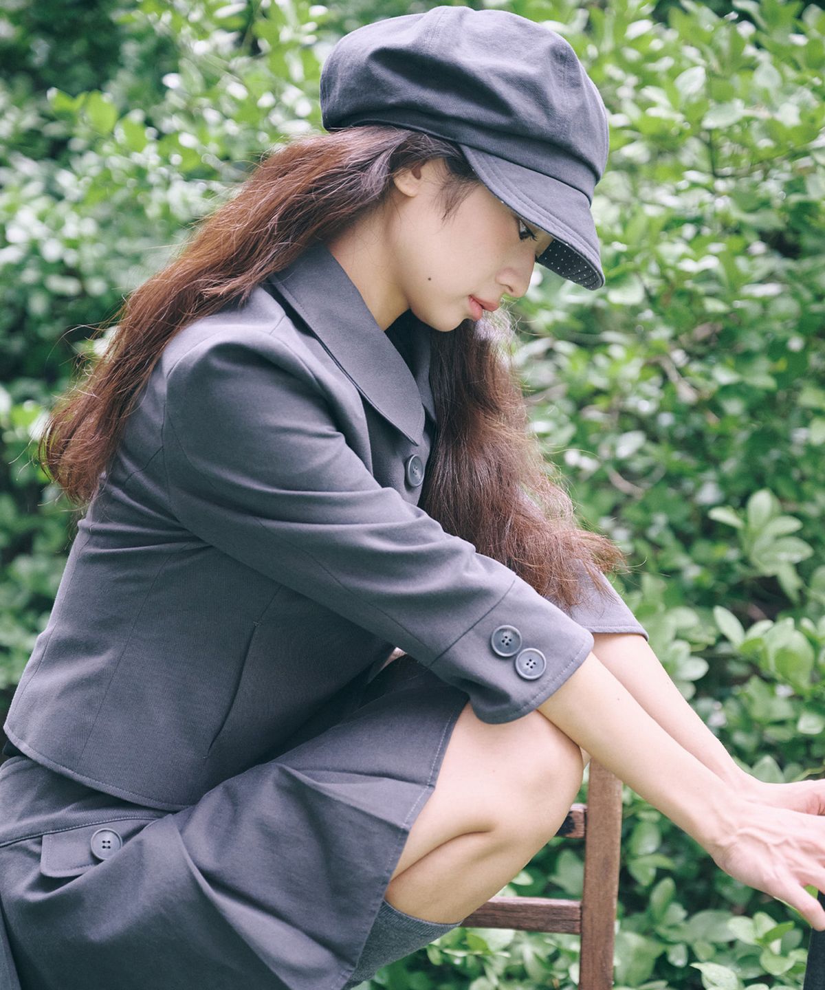 잇자바이브(ITZAVIBE) DOUBLE BUTTON COLLAR JACKET - CHARCOAL