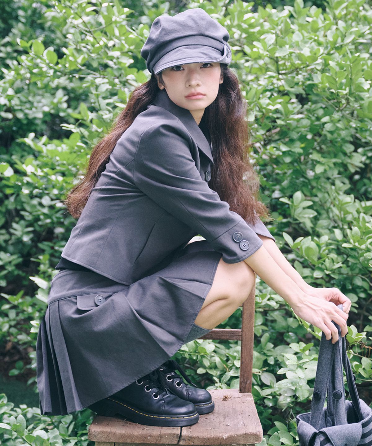 잇자바이브(ITZAVIBE) DOUBLE BUTTON COLLAR JACKET - CHARCOAL