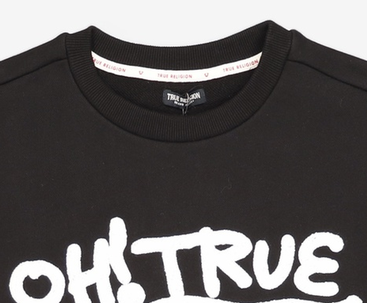 트루릴리젼(TRUERELIGION) 오버사이즈 로고 크루넥 맨투맨 티셔츠 블랙 100
