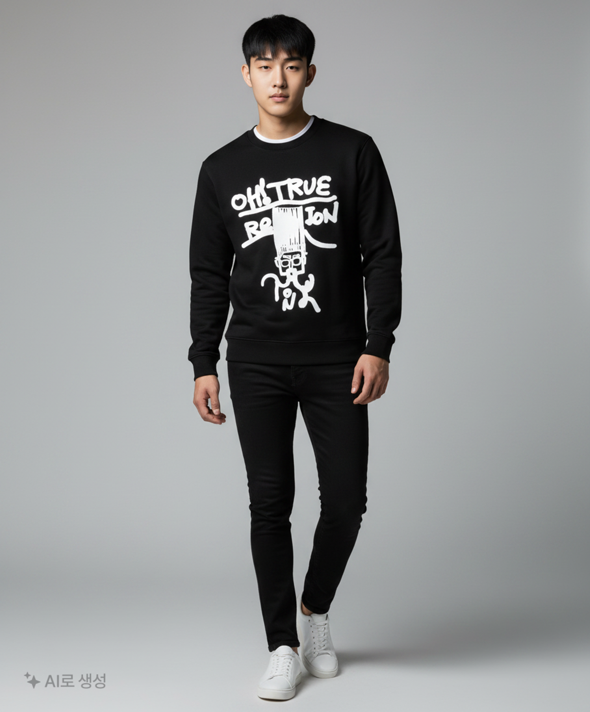 트루릴리젼(TRUERELIGION) 오버사이즈 로고 크루넥 맨투맨 티셔츠 블랙 100