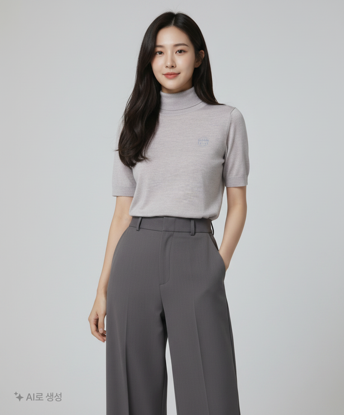 코텔로(KOTELO) Wool Simbol Point Highneck Halfsleeve Pullover  Blue Grey S