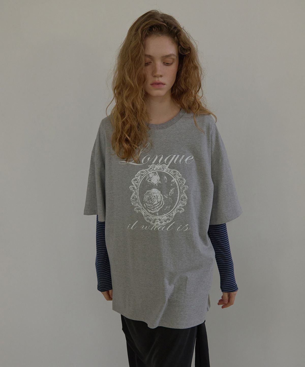 론크(LONQUE) VINTAGE ROSE HALF SLEEVE T-SHIRT (MELANGE)