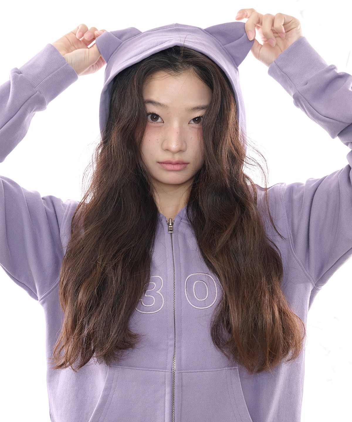 잇자바이브(ITZAVIBE) M3OW CAT EAR HOODIE ZIP UP - PURPLE