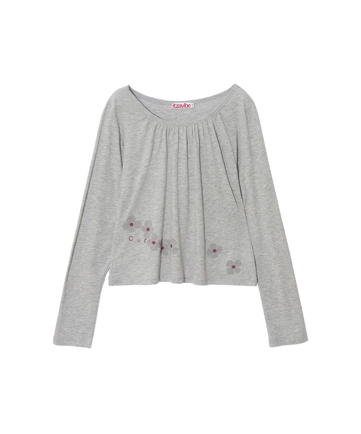 잇자바이브(ITZAVIBE) FLOWER SHIRRING SLIM LONG SLEEVE - MELANGE GRAY