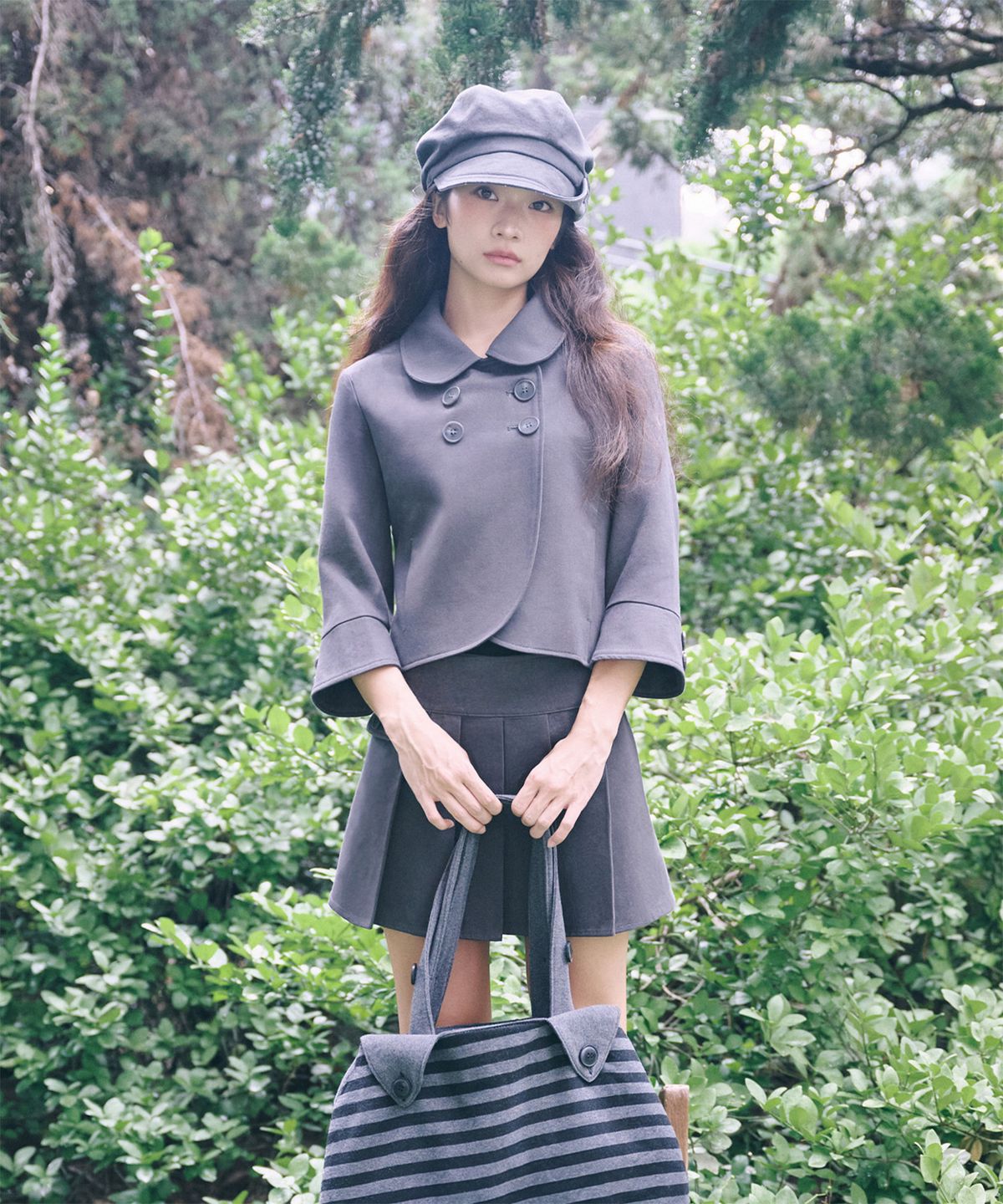 잇자바이브(ITZAVIBE) BUTTON WRAP MINI SKIRT - CHARCOAL